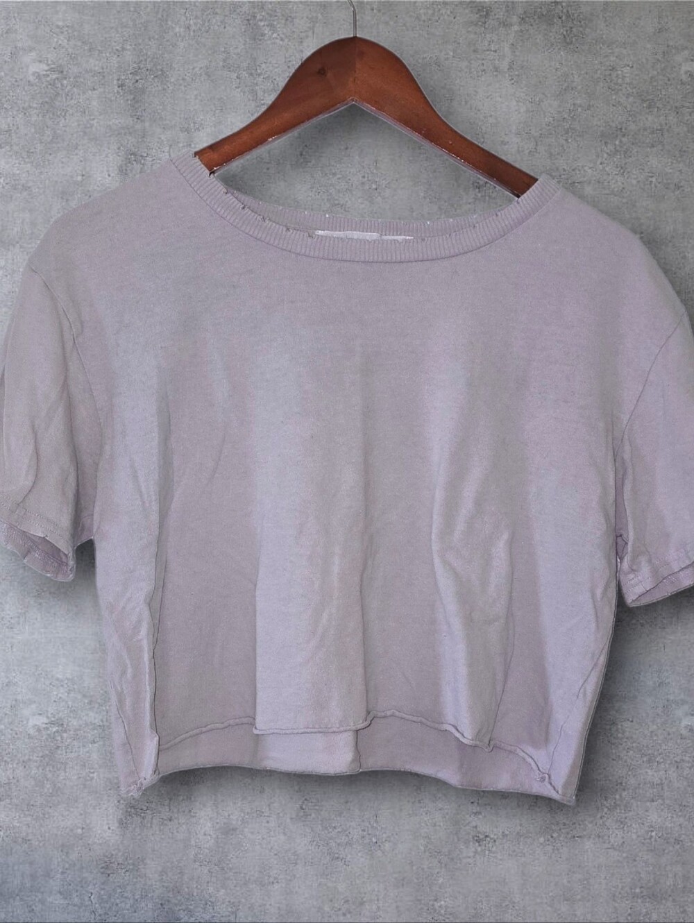 M - Double Zero Grey Distressed Raw Hem Boxy Crop Top Tee